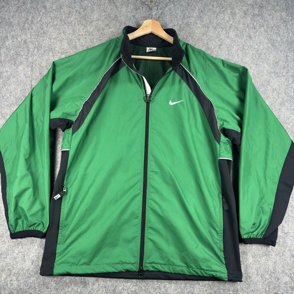 Vintage‎ Nike Clima-FIT Windbreaker Jacket Mens Large Green Full Zip Running